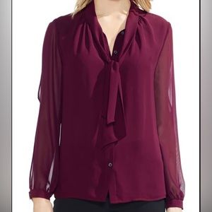 Vince Camuto Split Sleeve Tie Neck Blouse